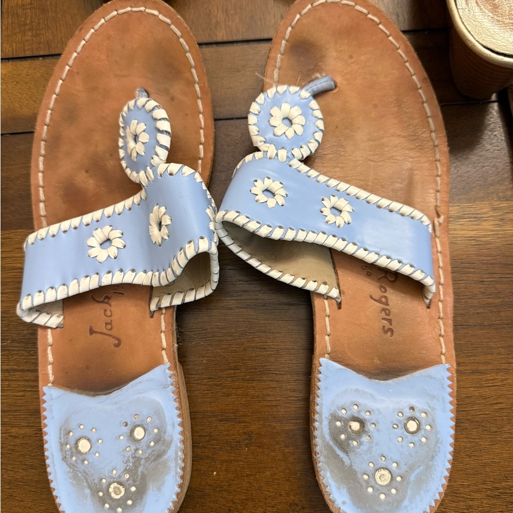 Jack Rogers Blue Sandals with Denim Floral Design